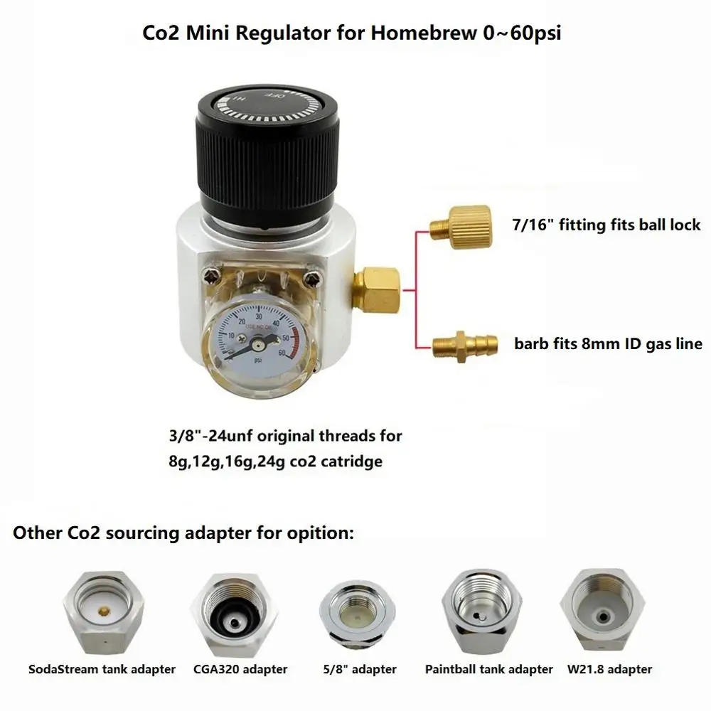 Co2 Mini Gas Regulator,Sodastream,Paintball,,CGA320,W21.8 Tank