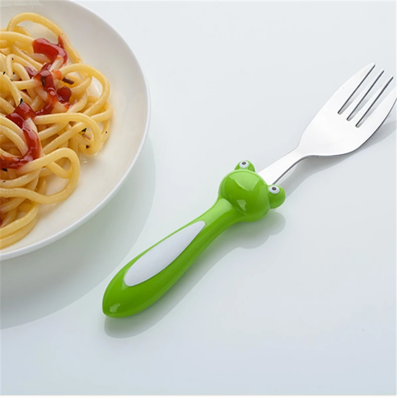 

1 Pc Cute Frog Children Dinnerware Kids Feeding Spoon Fork Stainless Steel Baby Training Eating Tableware Animal Cartoon Cutlery