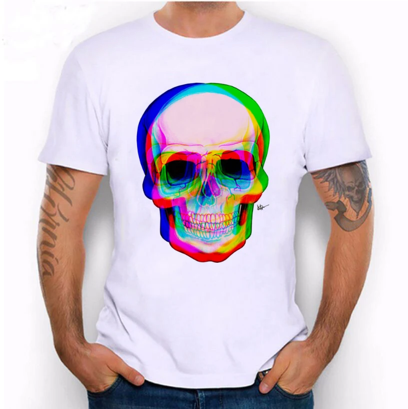 

Summer 2017 Top Sale Psychedelic Skull Printed T shirt Hillbilly Man Punk Style Street Wear Modal O-Neck T-shirt Casual Top&Tees
