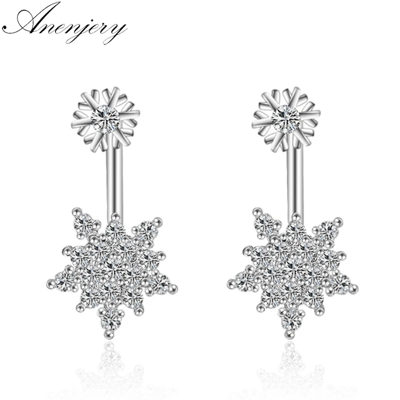 

Anenjery Delicate Dazzling Micro CZ Snowflake Stud Earrings 25 Sterling Silver Zircon Earrings For Women Christmas Gift S-E639