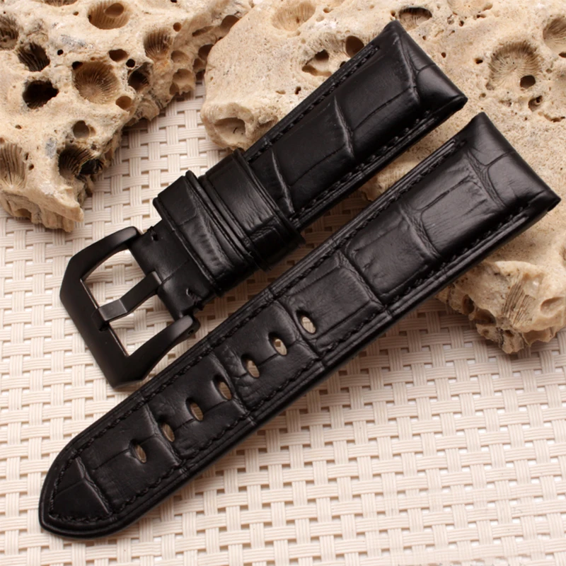 

Quality Genuine Leather Band for watch 24mm Classic crocodile pattern For Mens Replace Watchband