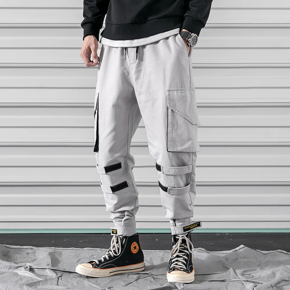 2019 Spring New Mens Joggers Pants Velcro Design Casual Harem Pants Male Cotton Side-pocket Solid Streetwear Sweatpants