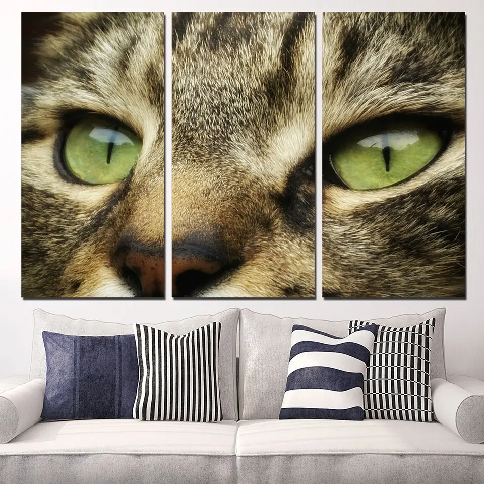 

Promotion Sale 3 Panels Canvas Art Cut Cat Face Eyes Stripe Home Decor Unframed Wall Painting Prints Pictures For Living Room