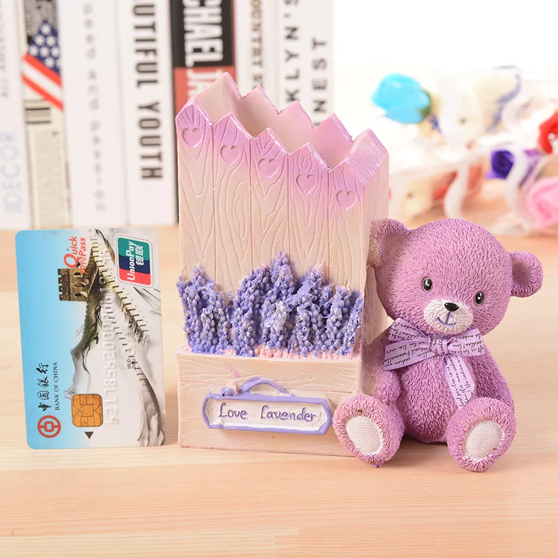 Фиолетовый сиреневый медведь, держатели для ручек, фигурка, милый полимерный карандаш, контейнер для офиса, канцелярские принадлежности, украшение дома, ремесло