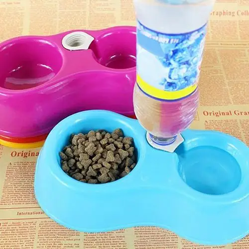 Pets Dog Cat Pet Bowl Automatic Food Supply Bowl Bottle Inserted Dual