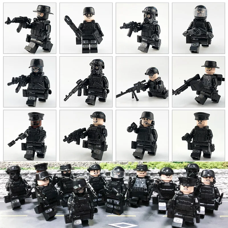 12Pcs/set  Building Blocks Toys Military Special Forces Soldiers Bricks Figures Guns Weapons Compatible Legoings Armed SWAT Gift