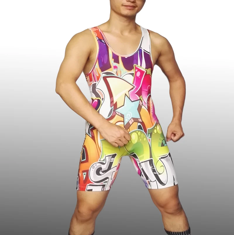 

Power Brian Drawing Mens Wrestling Singlet Wrestler Match Gear Outfit Trunk Man Tight suit Man One piece Swimwear