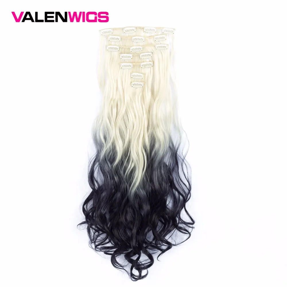 Valenwigs 2" 130 г волнистые 7 шт./компл. Клип В синтетических волос для наращивания женщин поддельные волосы кусок натуральный Омбре волос термостойкие