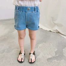 Г., Новое поступление, летние однотонные хлопковые джинсы в Корейском стиле Короткие штаны с леопардовым принтом для маленьких девочек