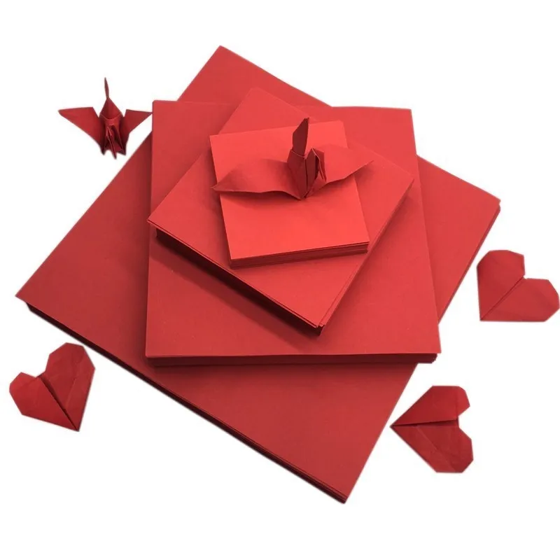 200pcs Red Origami Handmade Kraft Paper Double-sided Dark Red