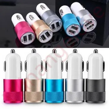 

100pcs Aluminium Dual USB Port Car Adapter Charger 2.1A+1A Car Charger For Iphone X 8 Plus for Samsung S6