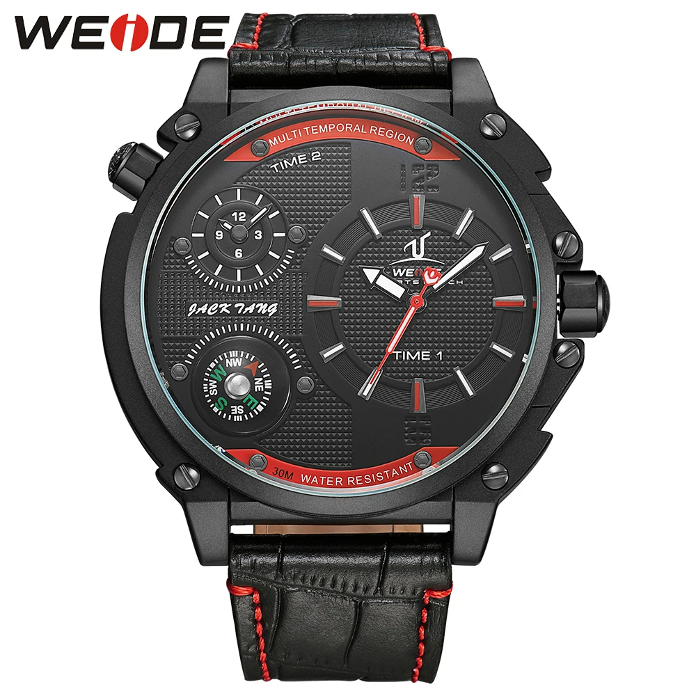 

WEIDE Quartz Sports Big Dial Dual Time Zone Analog Leather Strap Buckle Bigger Watches Military Relojes De Hombre for man clock