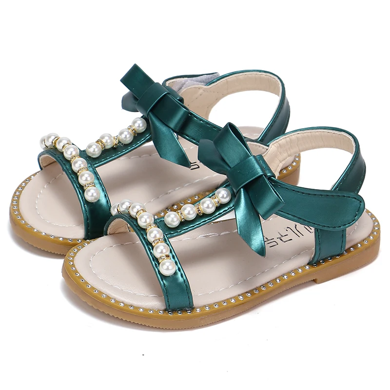 2019 Baby Girls Summer Shoes Girls Sandals Flip Flops Kids Beach Sandals Baby Girls Princess Pearl Beading Shoes With Bow