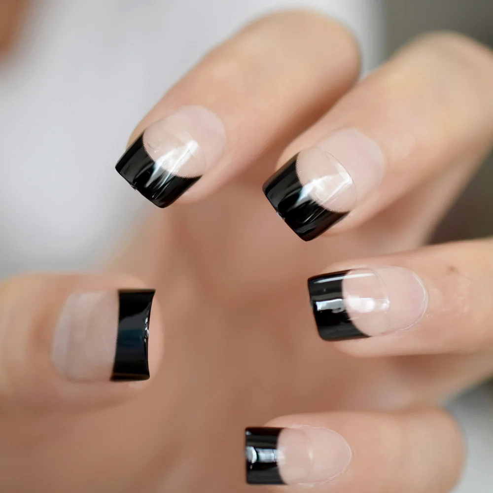 УФ блестящие черные прозрачные поддельные французские Типсы для маникюра половинные ногти прозрачные квадратные французские ногти DIY накладные ногти