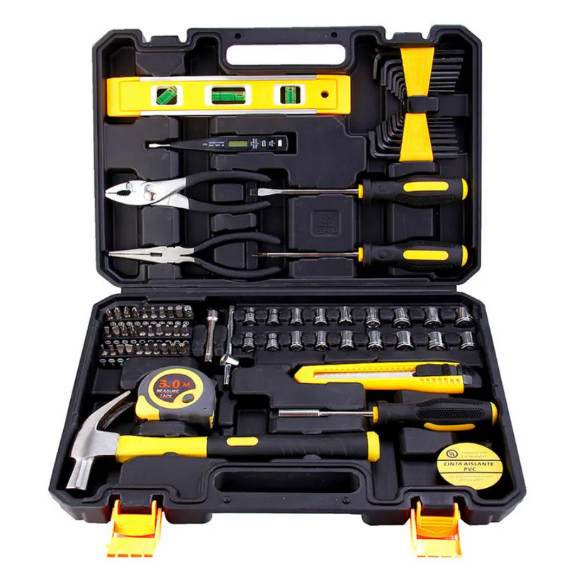 

78Pcs Hand Tool Set General Household Hand Tool Kit with Plastic Toolbox Hex Socket Wrench Screwdriver Knife Pliers Hammer Tape