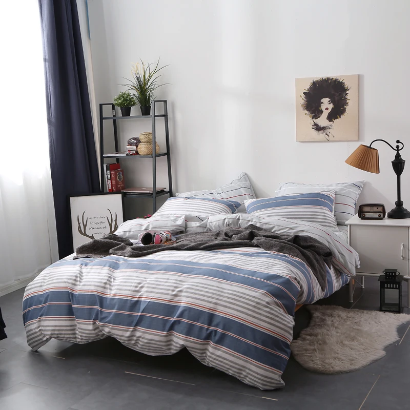 Red Blue Stripes Pattern Bedding Set Bedspread Duvet Cover 100 Cotton