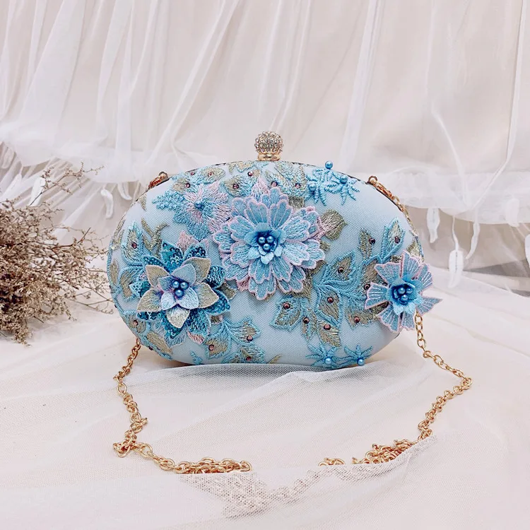 New Female Diamond Pearl Handbag Luxury Elegant Crystal Flower Evening Dress Wedding Day Bride Clutch Bag Purse