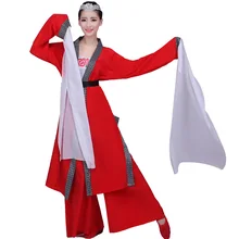 Красный/синий воды рукава костюмы китайский классический Легенда Танцы одежда с длинными рукавами вентилятор Поэзия костюм феи для выступления