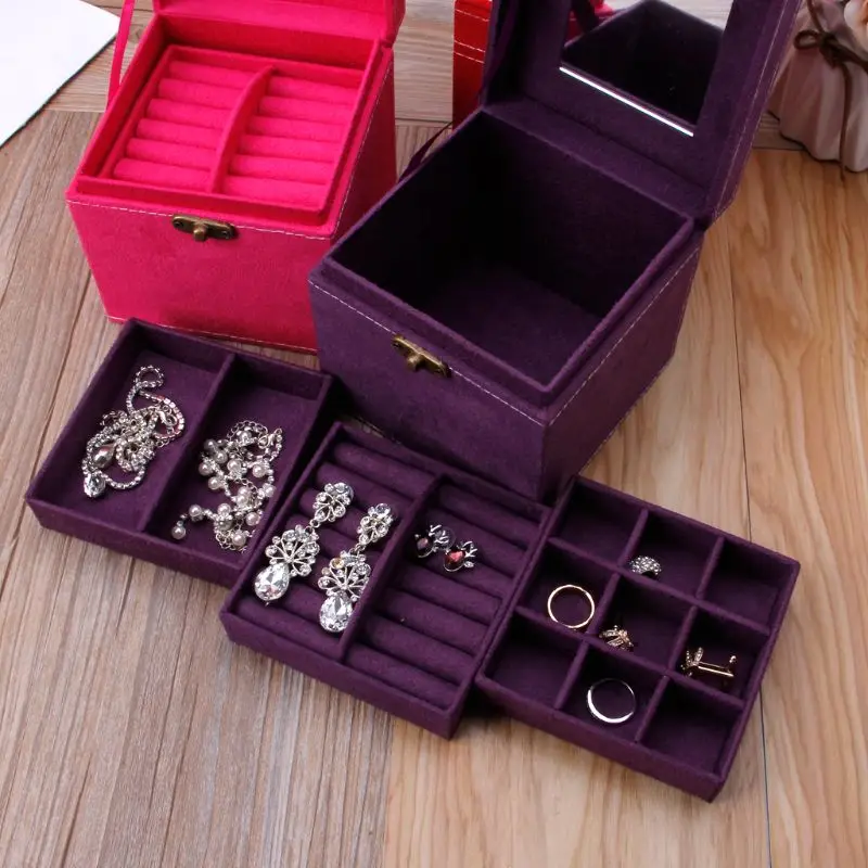 Portable Three Layer Jewelry Box Earrings Ring Bracelet Storage Hand-Held Boxes