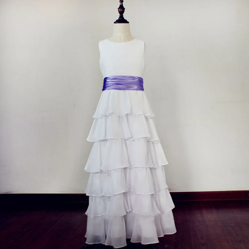 

Real picture White flower girl dresses Princess party crepe dresses for summer weddings 2016 kids communion prom dresses