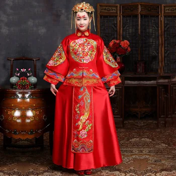

Chinese Style Women Classic Marriage Suit Vintage Bride Wedding Party Dress Gown Elegant Full Length Cheongsam Tang Set Clothes