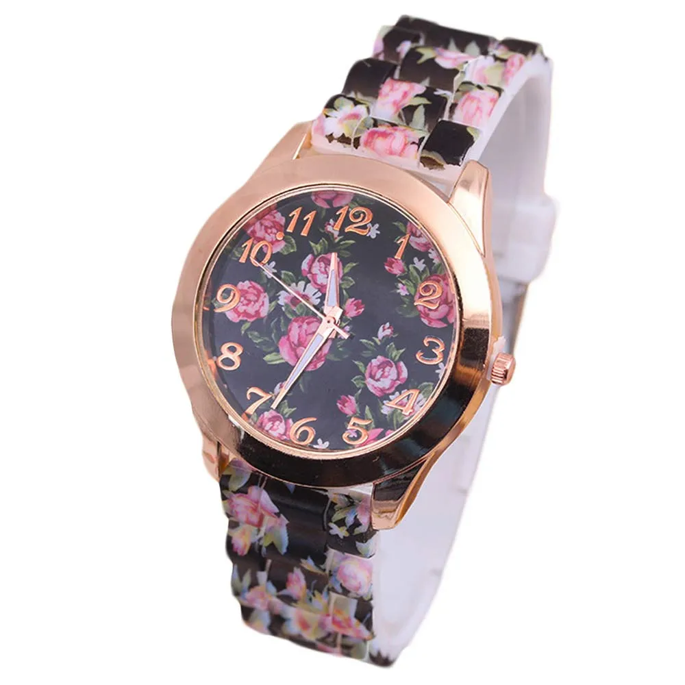 Nice Women Watches Watch Flower reloj mujer Female Clock Geneva Famous Brands Rubber Strap