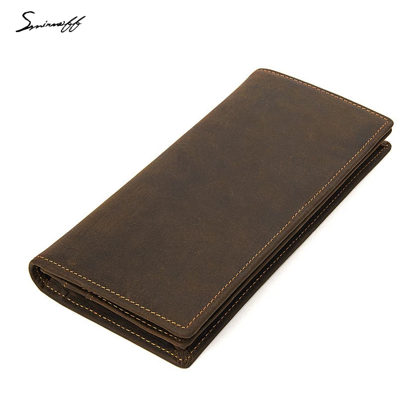 

Luxury Brand Smirnoff Leather Men Wallet Genuine Leather Slim Long Purse Multi Card Holder Custom Name Vintage Thin Wallet Brown