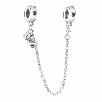 

2018 Mother's Day Gifts 925 Sterling Silver Climbing Mickey Safety Chain Red CZ Fits for Original Bracelets diy Jewelry