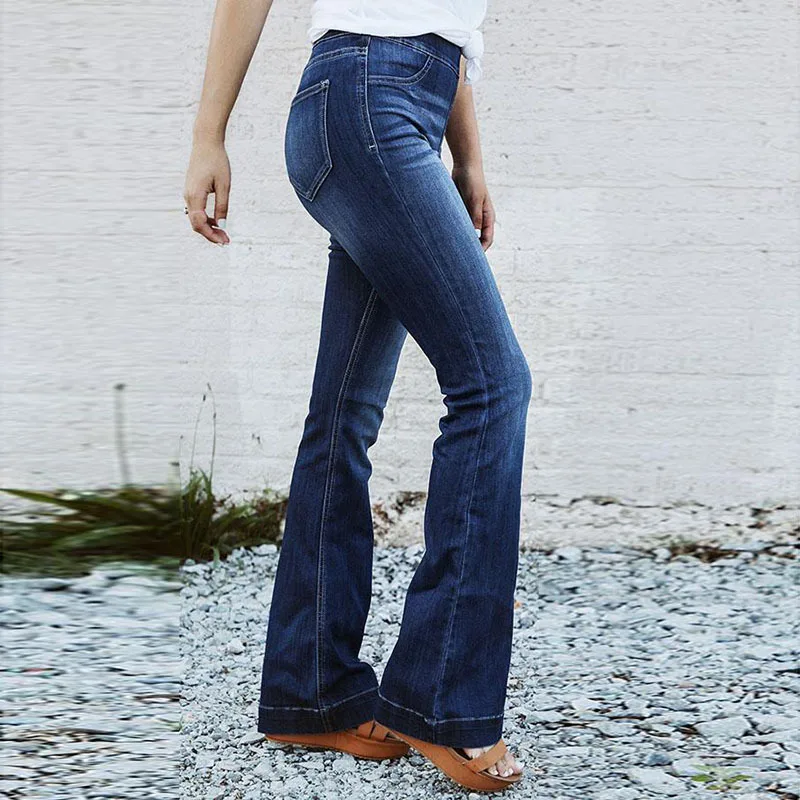 Женские эластичные джинсы с широкими штанинами, женские повседневные потертые джинсовые расклешенные брюки, брюки, большие размеры