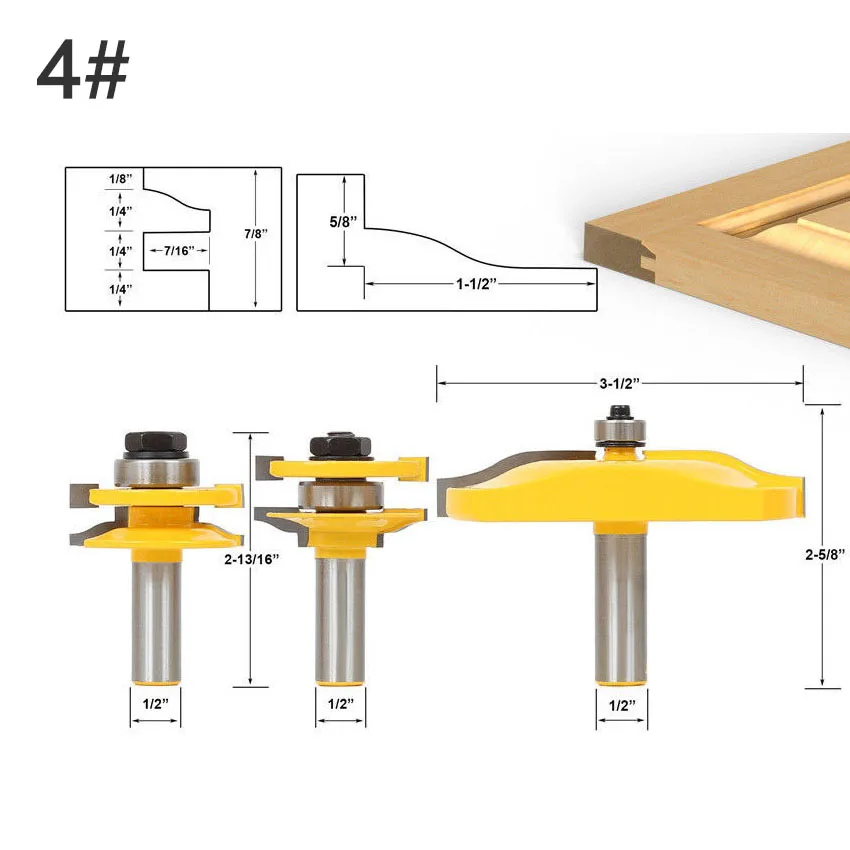 3 Bit Raised Panel Cabinet Door Router Bit Set-