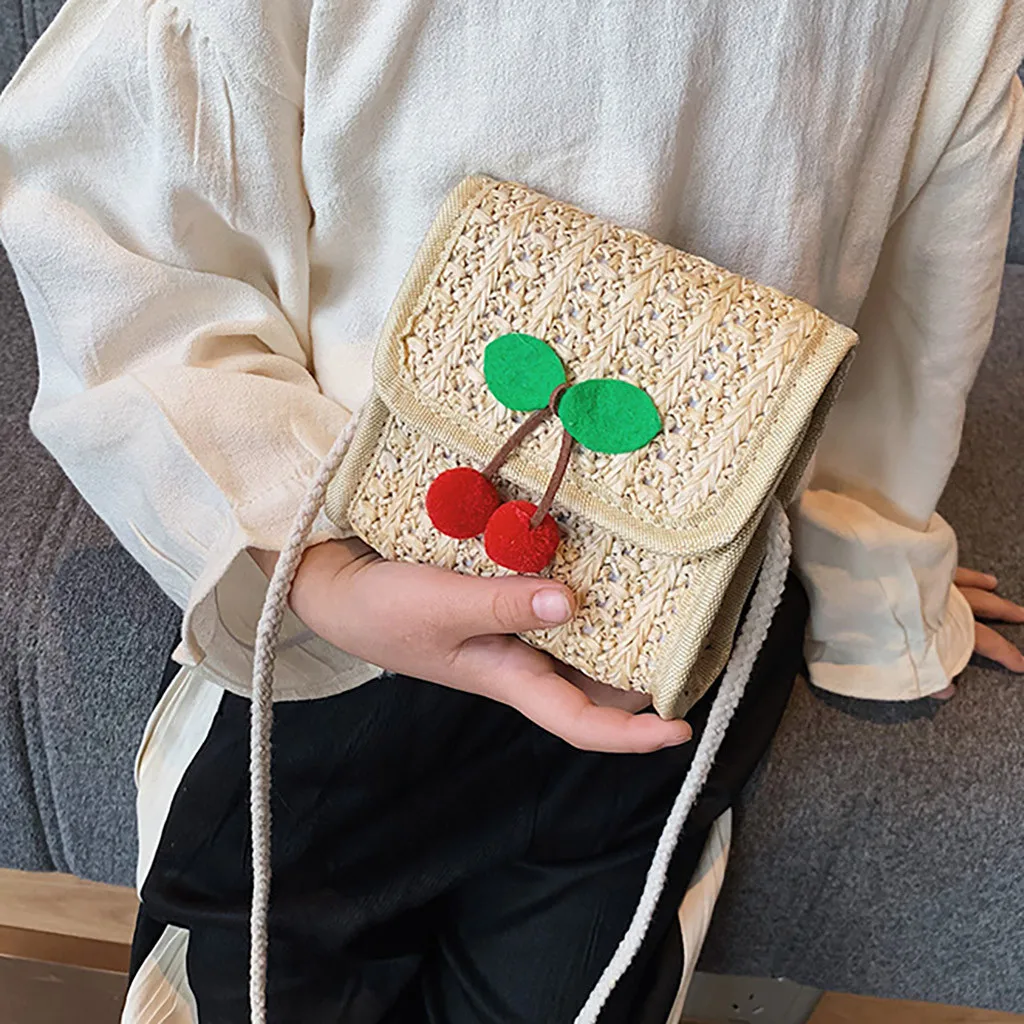 

Fashion Handbag Bohemian holiday wind cherry print houlder Messenger Weaving Bag Coin Purse Pack For Girls