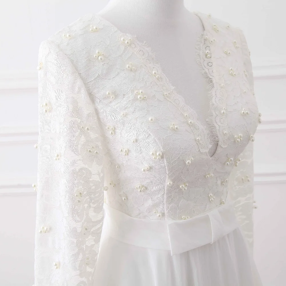 Ruthshen Vestidos De Novias Baratos 2018 Свадебные платья с длинными рукавами жемчугом цвета