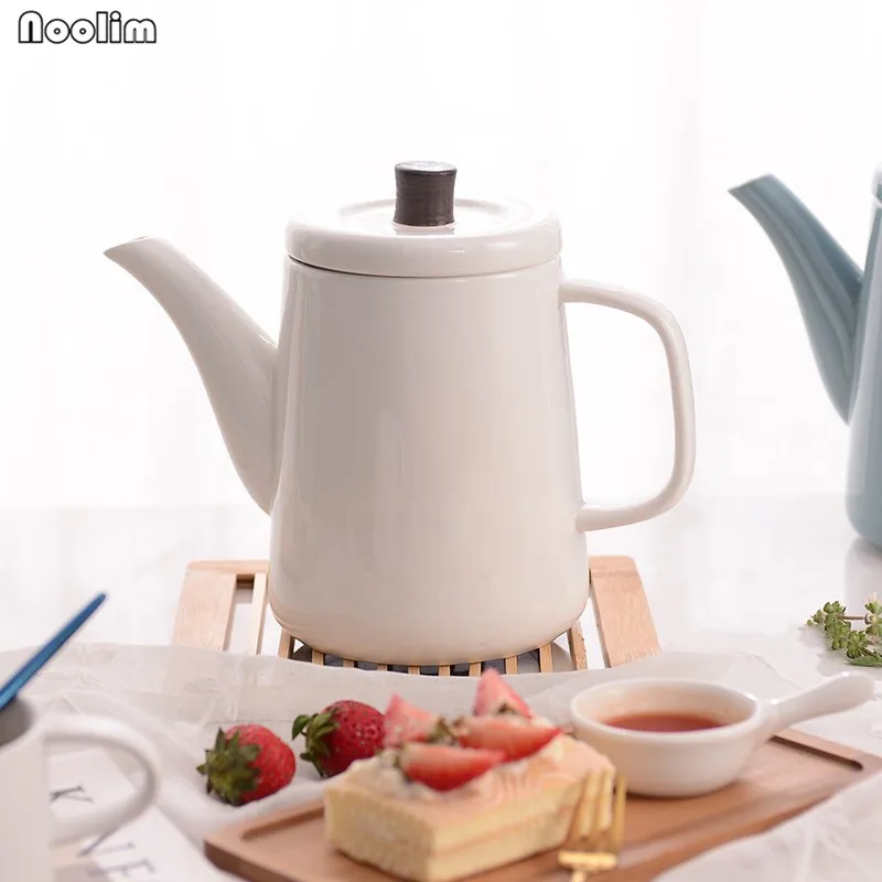 

NOOLIM Japanese Retro Creative Imitation Enamel Large Kettle Coffee Pot Ceramic Tea Water Bottle European Minimalist Teapot