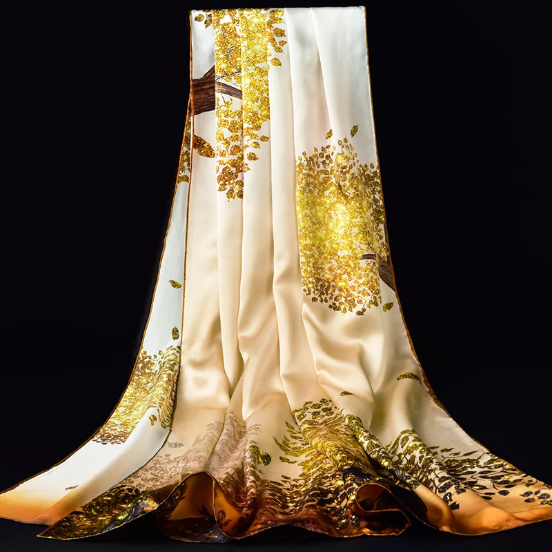 190*85 см Настоящее шарф из натурального шелка Роскошные дизайн для женщин Шали Обертывания Платки Femme печати шелк шарфы для шрам палантин