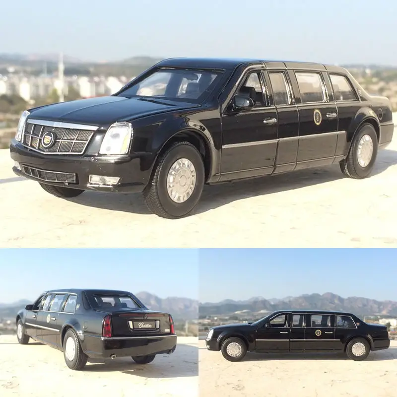 1/32 Cadillac DTS Presidential литая под давлением машина из сплава, армейская модель, один металлический автомобиль Cadillac, автомобиль со звуком, светильник, игрушки, новая коробка