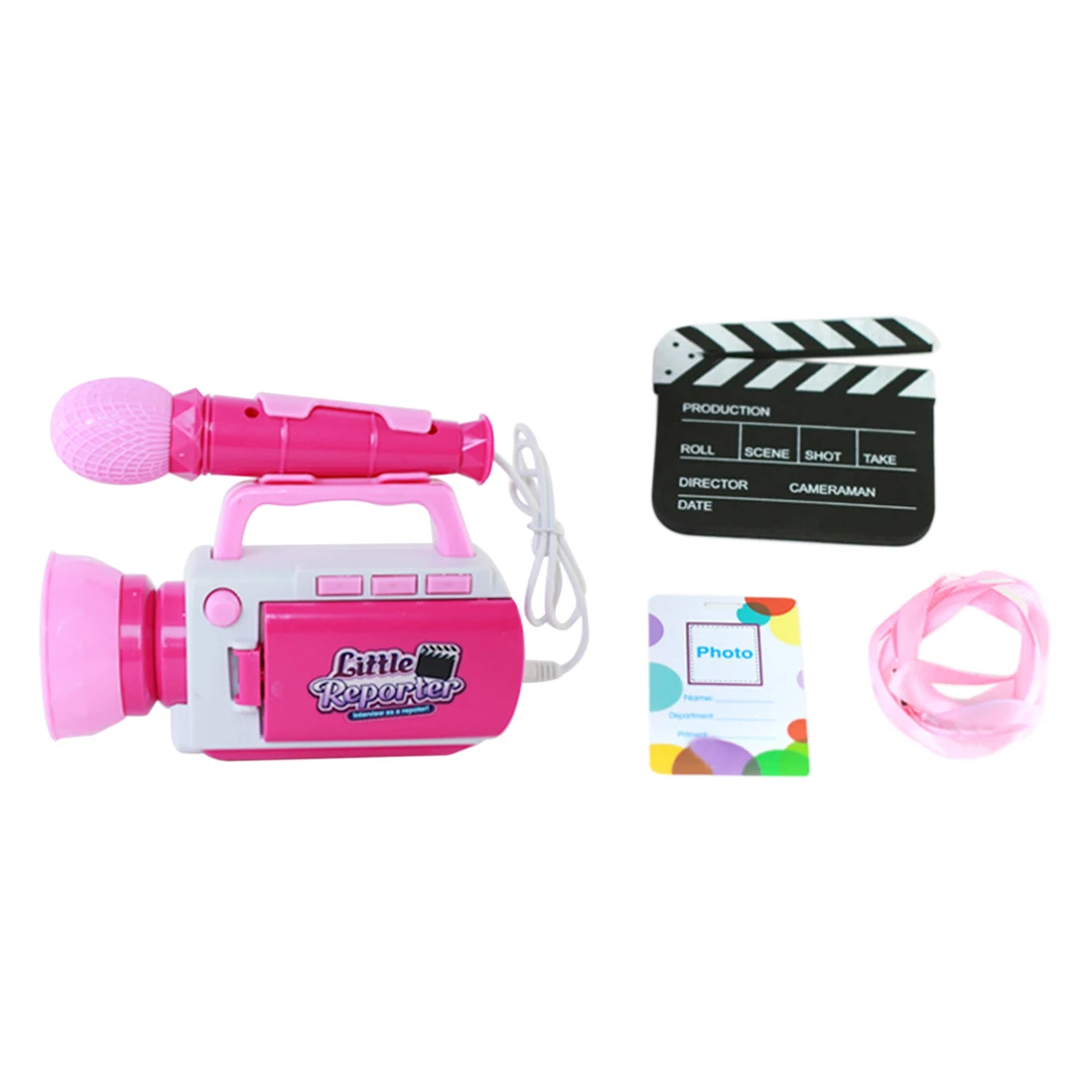 

4Pcs Children Pretend Role-Playing Reporter Toy Functional Cartoon Camera Pretending Toy Set For Baby Kids Gift -Pink/Light Blue