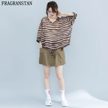 Летние женские повседневные с v-образным вырезом короткий рукав полосатый футболки маленькие свежие сладкие льняные тонкие женские большие размеры свободные футболки Y537