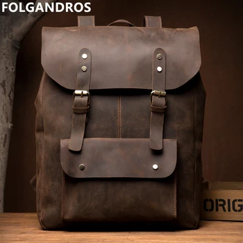 

Top Genuine Leather Men's Laptop Backpack Brand Handmade Retro Rucksack Vintage Casual Daypack Overnight Weekender Shoulder Bag