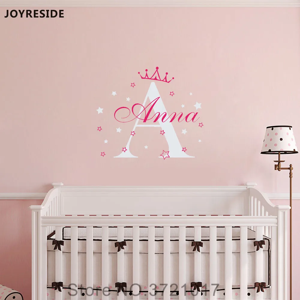 

JOYRESIDE Wall Decal Vinyl Sticker Personalized Custom Name Princess Crown Stars Home Decor Nursery Girl Baby Kids Bedroom XY159