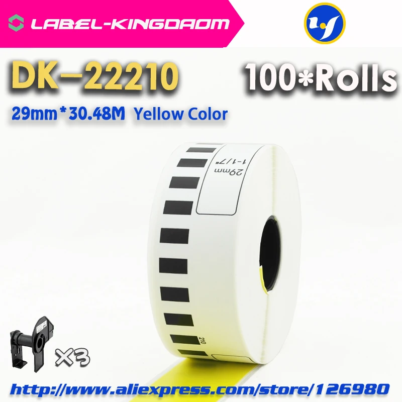 100 Rolls Brother Совместимые Желтый Цвет dk-22210 label 29 мм * 30.48 м Непрерывная Совместимость для принтера брат этикетки ql-570 /700