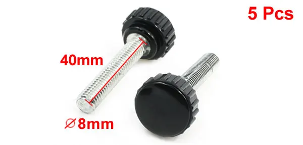 8mm Male Thread Dia Thumbscrew Grip Knurled Knobs Black 5 Pcs