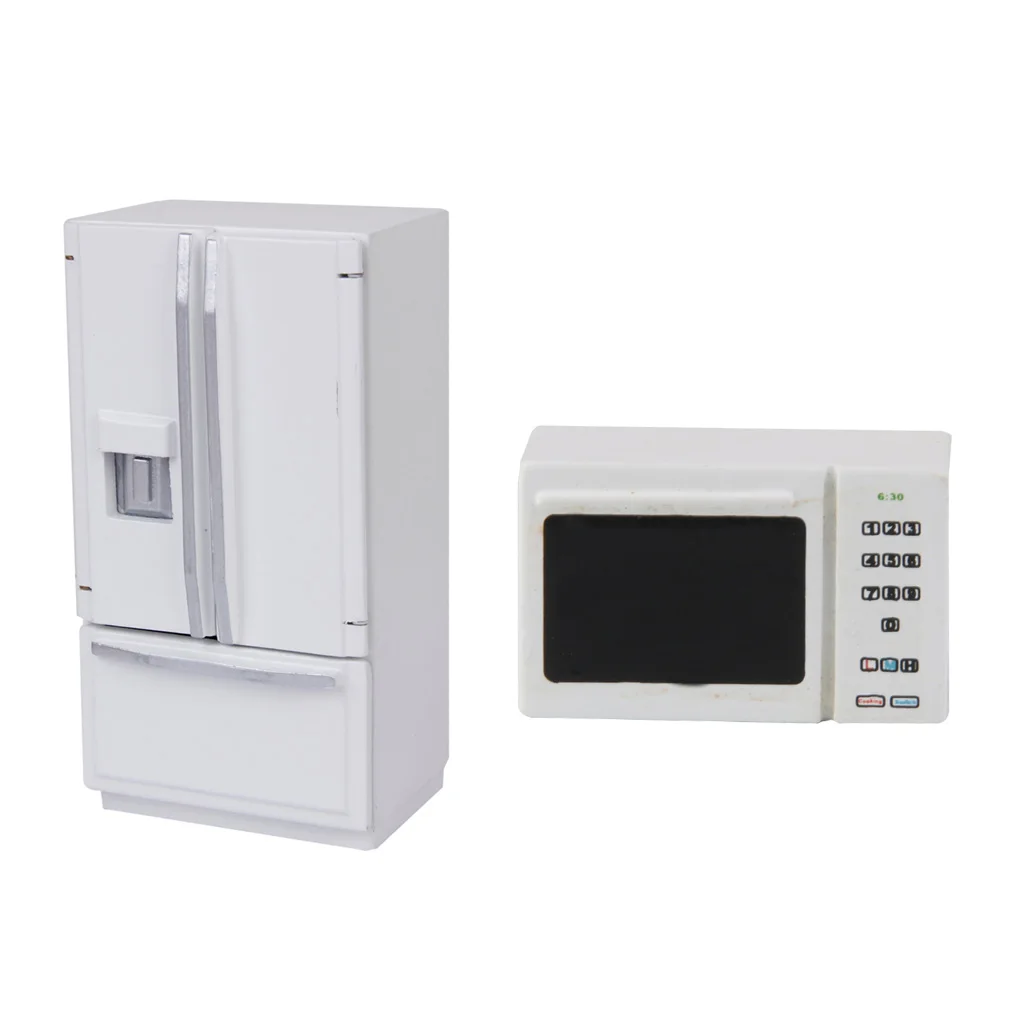 1/12 Dollhouse Miniature Furniture Fridge Refrigerator Microwave Oven