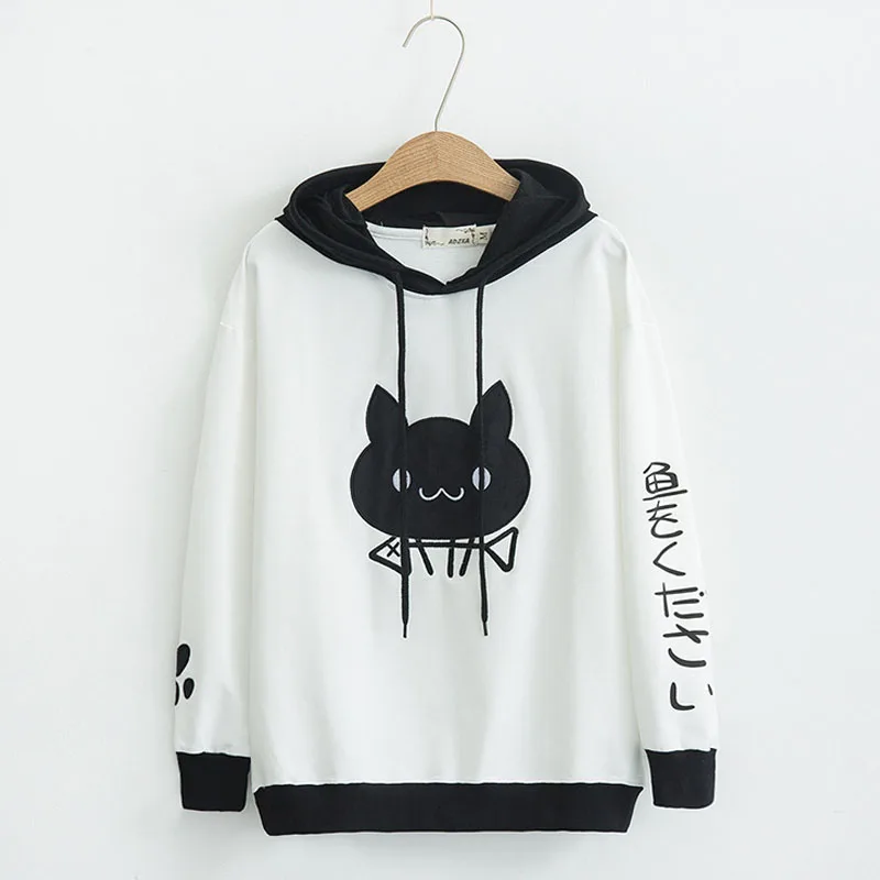

Hooded Sweatshirts Women Spring Cute Cat Pattern Printed Long Sleeve Pullovers Sweatshirts Girls Casual Hoodies Japan Style 2018