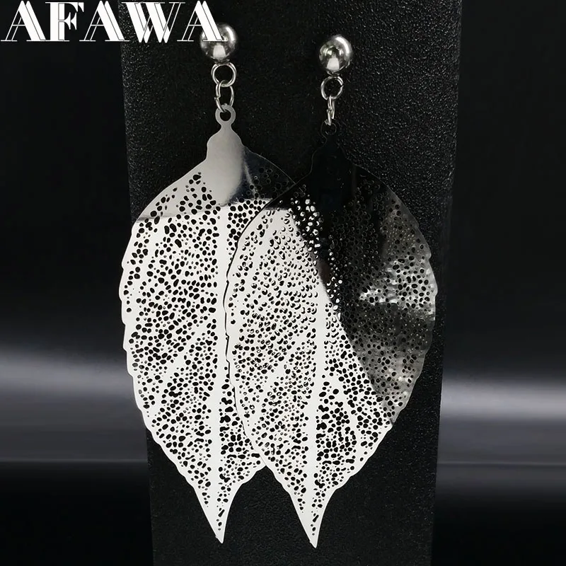 Крупные листья серьги-гвоздики для женщин ювелирные изделия серебряный цвет большие серьги из нержавеющей стали ювелирные изделия Букле d'oreille femme E612360