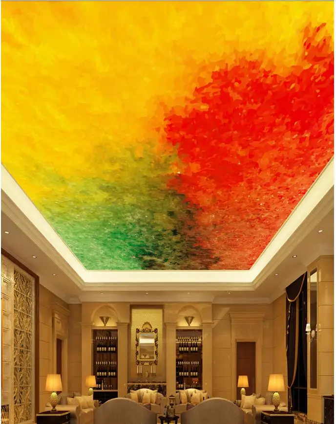 

Green and yellow ceiling frescoes custom 3d mural wallpaper tv backdrop ceilings Home Decoration