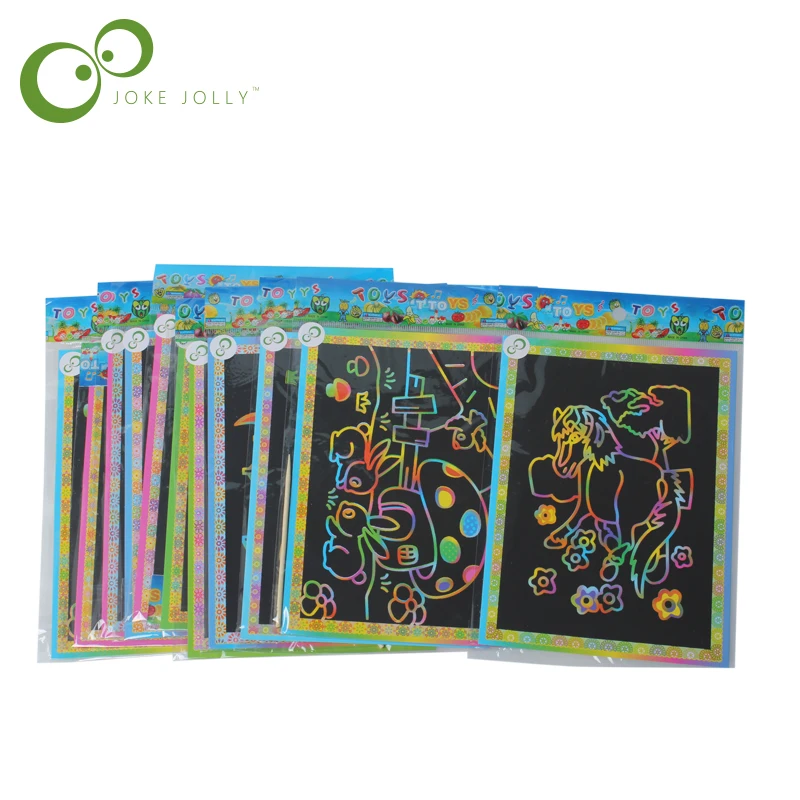 

10 Sheets Colorful Magic Scratch Art Painting Paper Children Painting Paper Free Drawing Pen High Quality