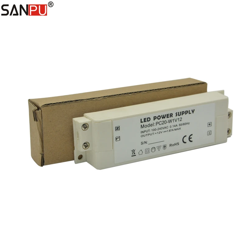 

SANPU SMPS LED Driver Power Supply 12V DC 20W Plastic IP44 Indoor Use Constant Voltage AC-DC Transformer for LED Tapes 12vdc