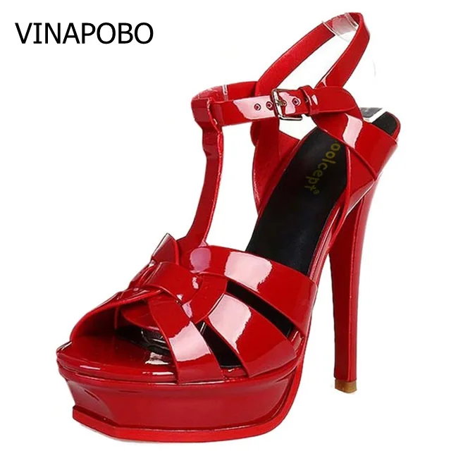 VINAPOBO/качественные босоножки из натуральной кожи на платформе и высоком каблуке с Т-образным ремешком; женская пикантная обувь; Модные женские вечерние свадебные туфли; Размеры 35-40