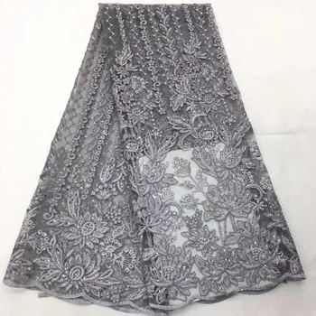 

African Lace Fabric 2018 French Sequins Net Lace new grey sequin fabric High Quality African Tulle Sequin Lace Fabric Wedding