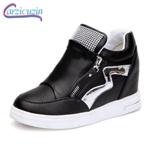 CarziCuzin Women High Wedge Boots Side Zipper Sneakers Bling Crystal Thick Bottom Woman Shoes Fashion Korea Footwear Size 35-39